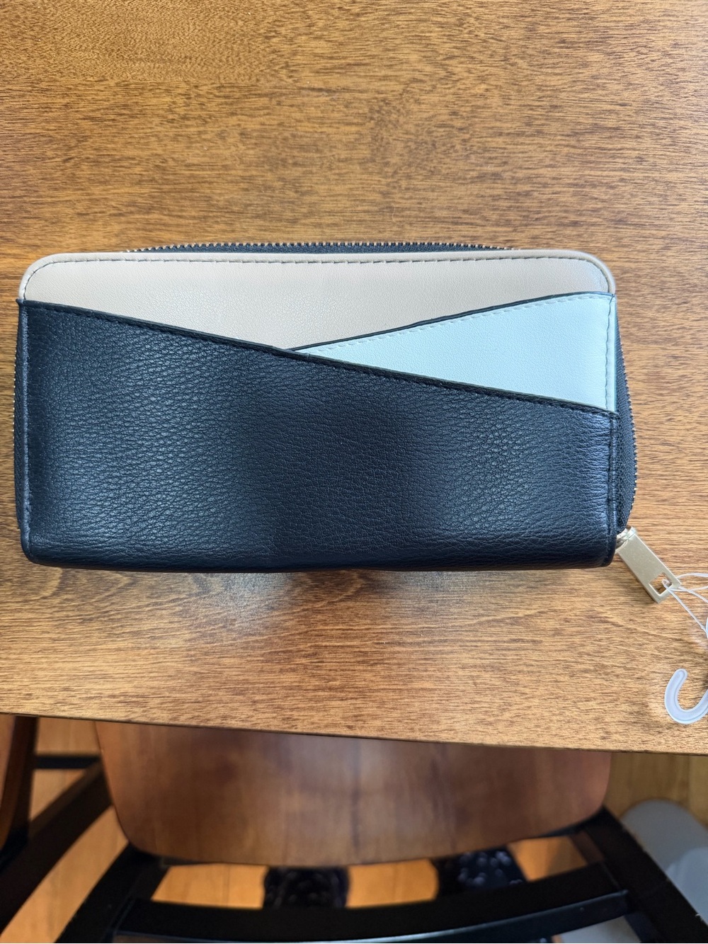 Women’s Tricolor Zip Wallet - Black, Cream, and beige